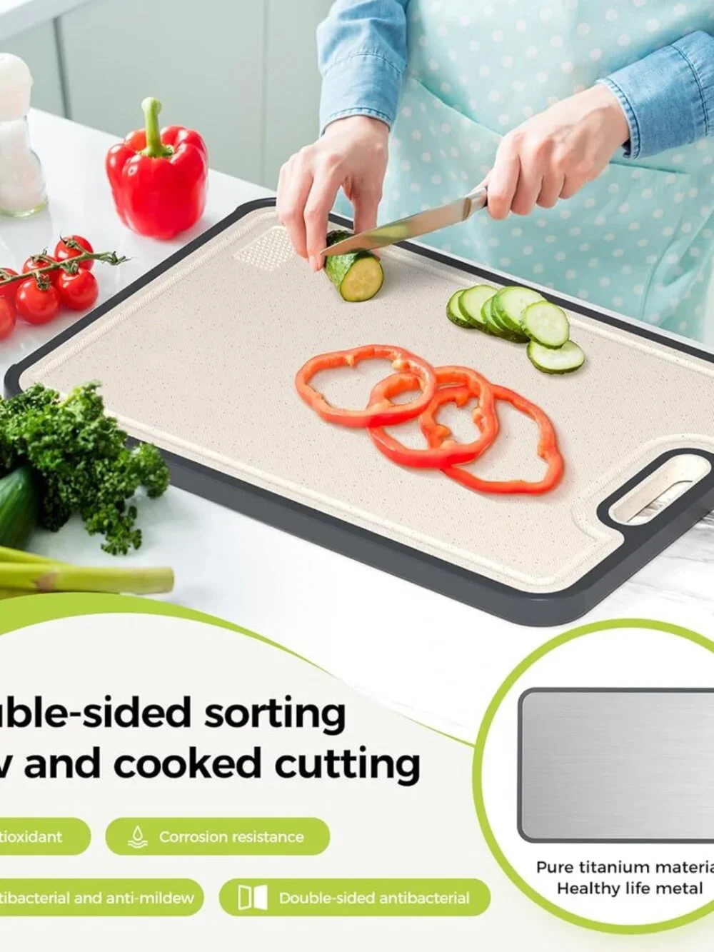 Pure Titanium Chopping Board for Kitchen 2-in-1 Non-Toxic Food Grade, Knife Frie